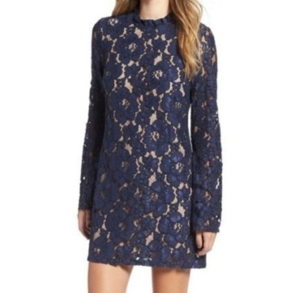 WAYF Belvue Floral Lace Mini Shift‎ Dress Women's Navy Blue Medium